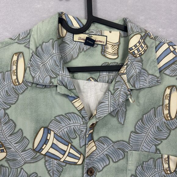 Tommy Bahama Men's Large 100% Silk Short Sleeve Button Up Hawaiian Bongo Shirt - Picture 4 of 8